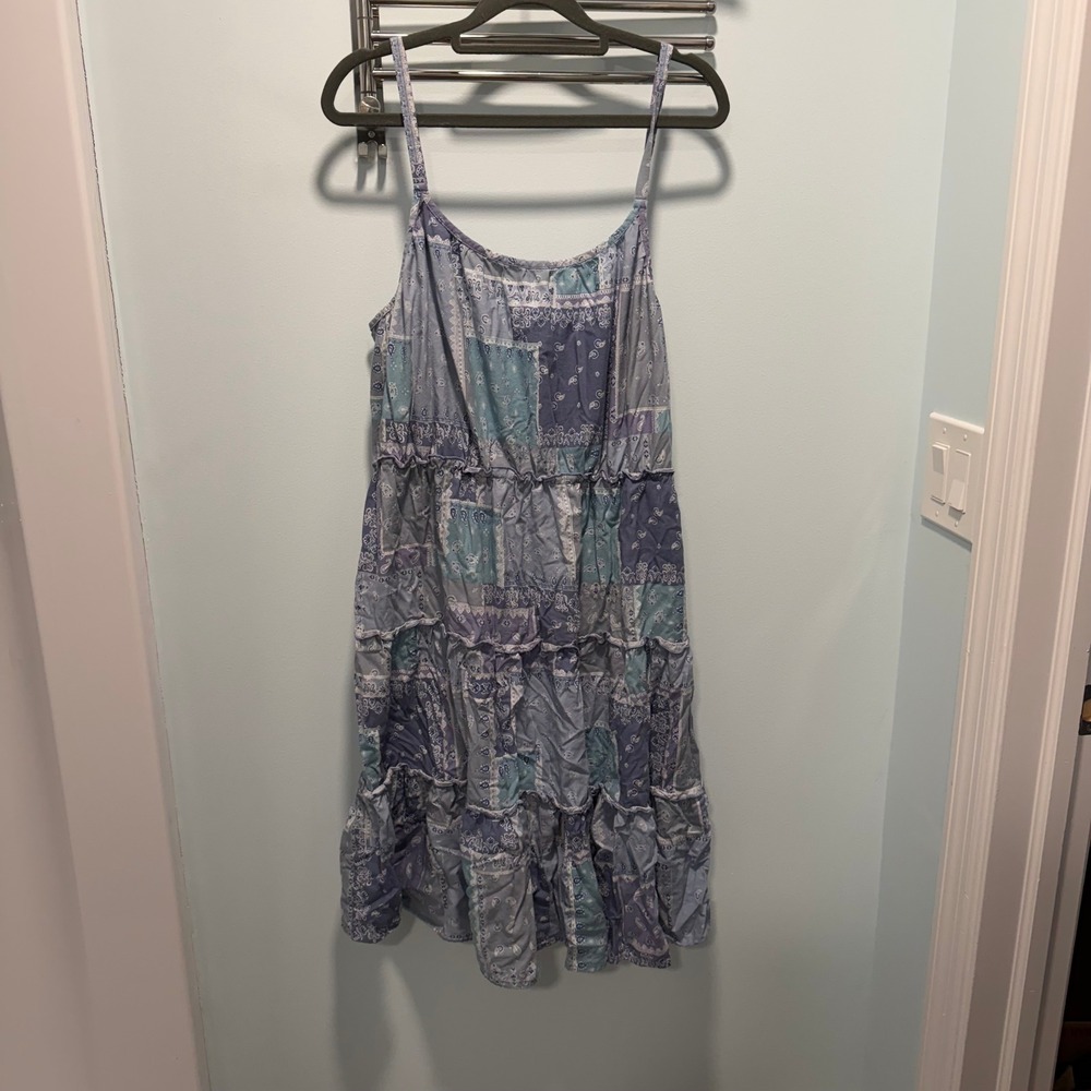 Beachlunchloungeβ Tiered Sundress Blue Large Boho Patchwork Summer Beach